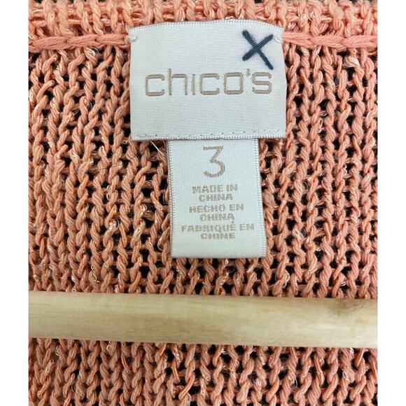 Chico's Women's Size 3 Peach Sequin Cotton Blend V-Neck Pullover Sweater - Picture 3 of 6